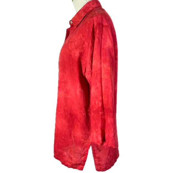 Chico's Design Size 2 (L) Mottled Red Button-Up Shirt 3/4 Sleeves - Picture 3 of 9